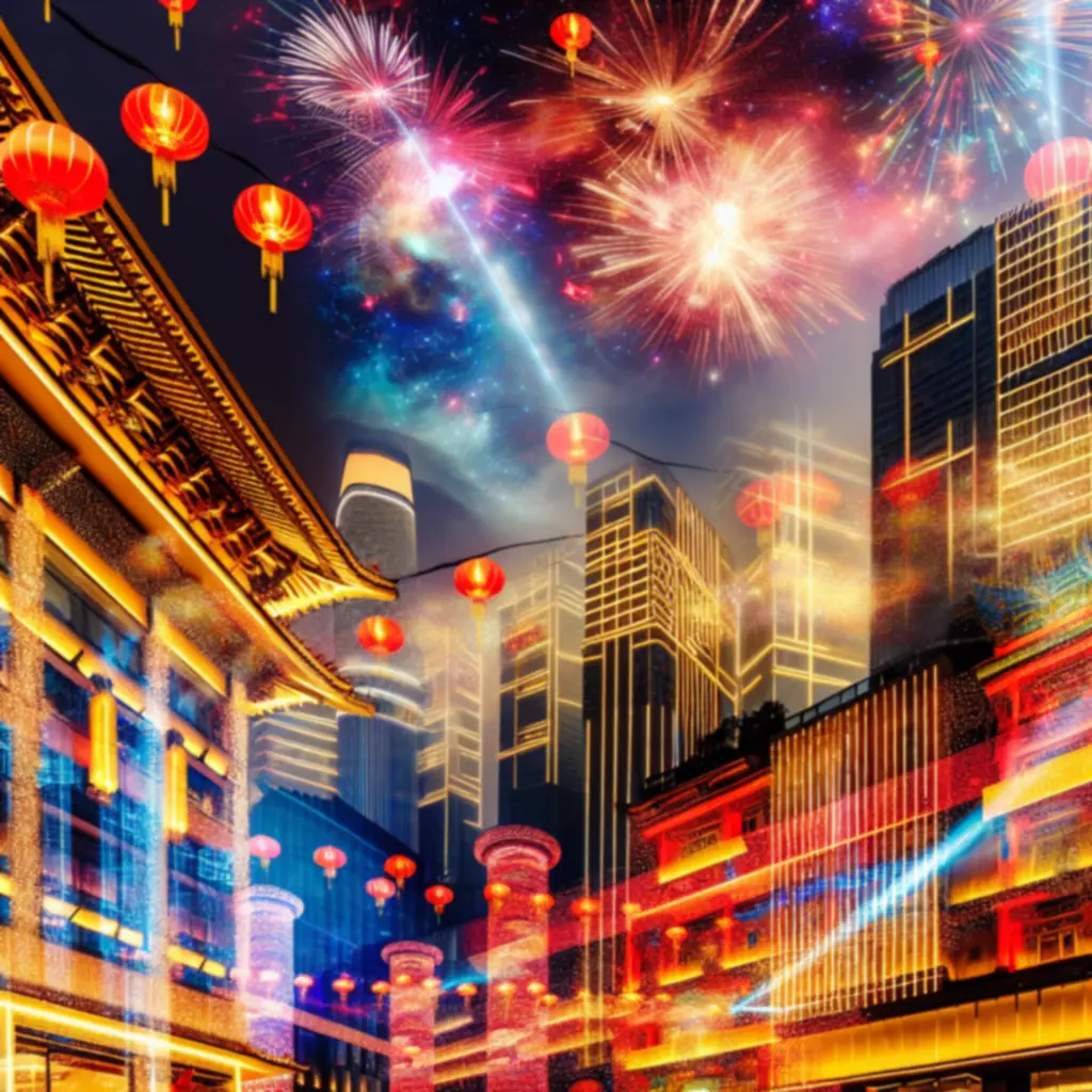 Futurystyczne fajerwerki i lampiony w wydarzeniu Księżycowy Nowy Rok