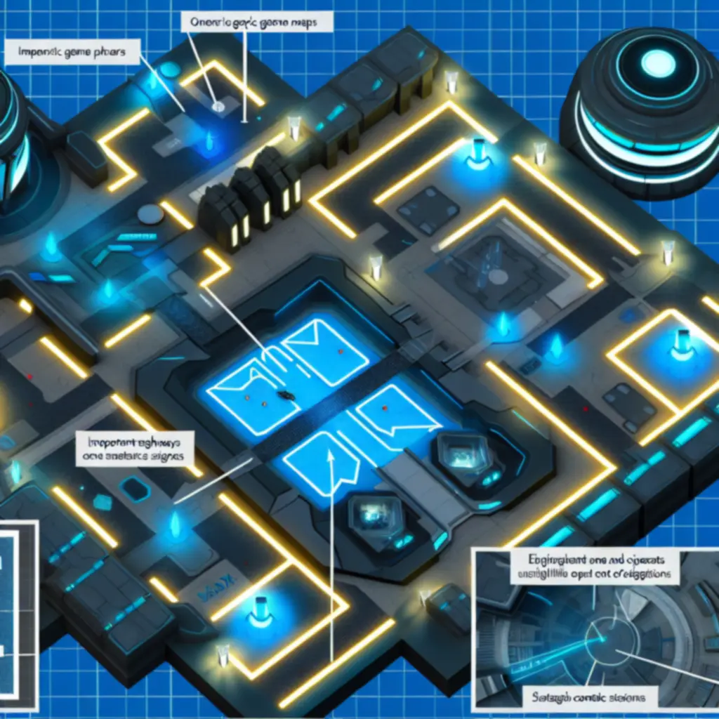 Widok futurystycznej mapy z zaznaczonymi choke pointami i celami